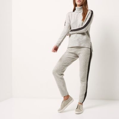 Grey knit stripe slim fit joggers